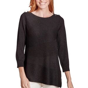 Ruby Rd. Asymmetrical Sweater with Sparkle Detail 3/4 Sleeves Must Haves Women